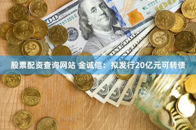 股票配资查询网站 金诚信：拟发行20亿元可转债